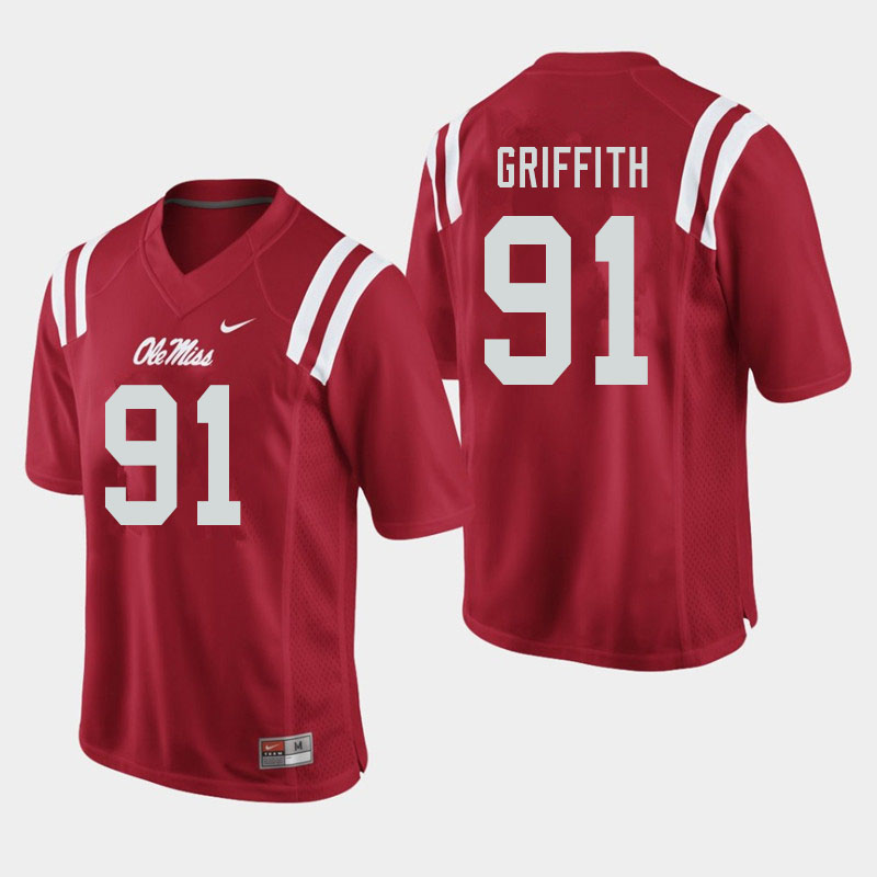 Men #91 Casey Griffith Ole Miss Rebels College Football Jerseys Sale-Red - Click Image to Close